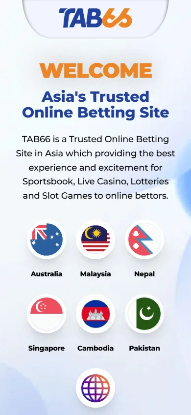 Tab66 Casino mobile homepage for casino and sports betting