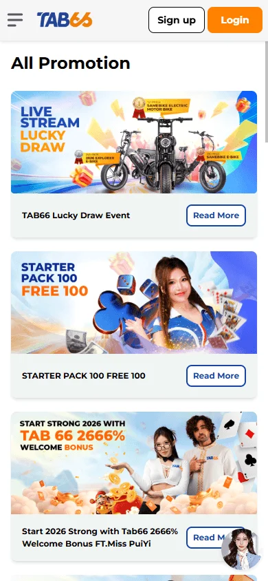 Tab66 Casino mobile promotions area with bonuses and rewards
